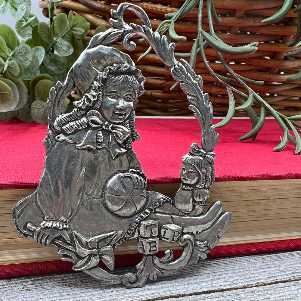 Vintage Seagull Pewter Victorian Girl With Toys and Doll Christmas Ornament